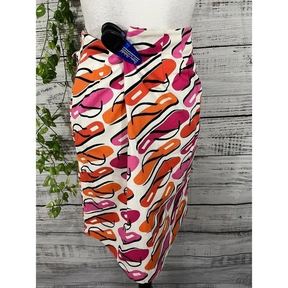 Grace Elements Skirt 8 Pink Orange Flip Flops Summer Beach Knee Modest Stretch - Picture 9 of 10